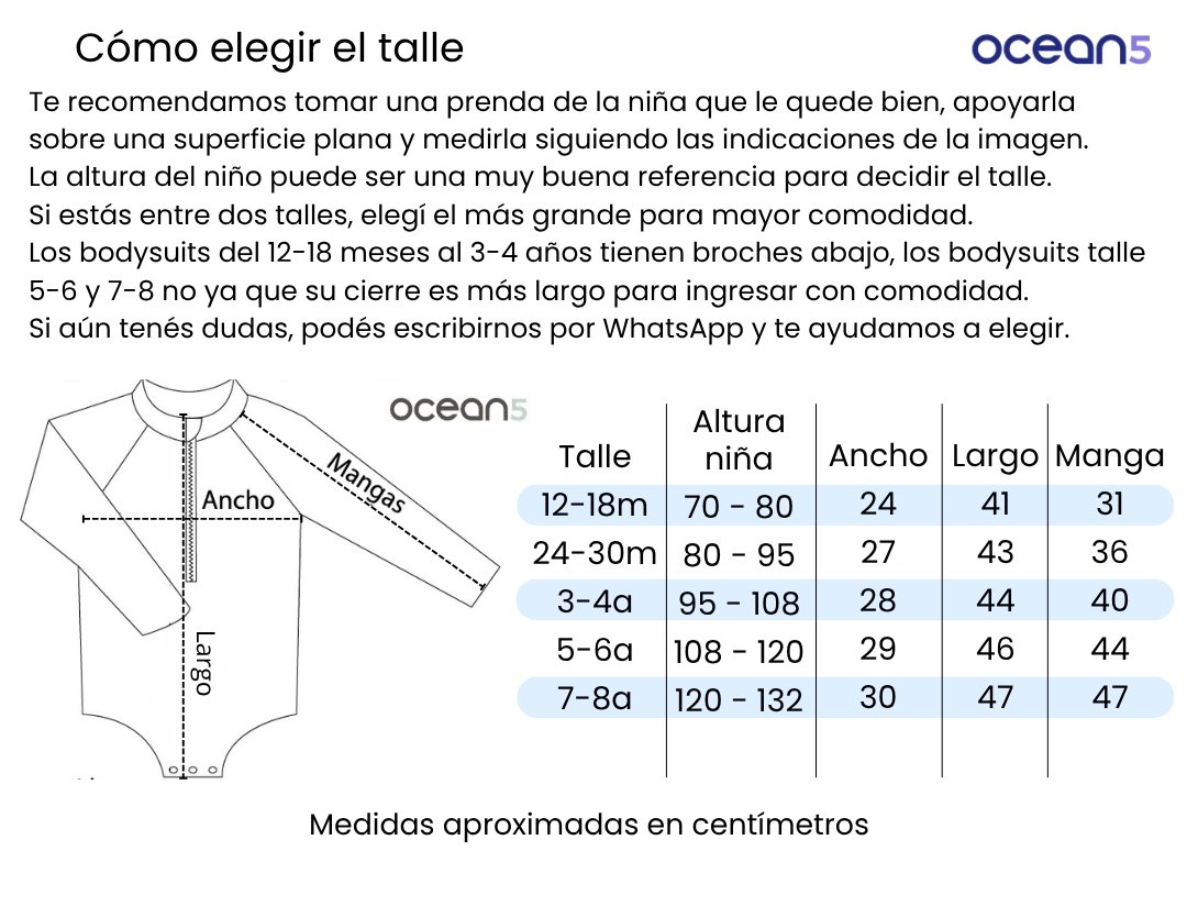 Guía de talles bodysuit