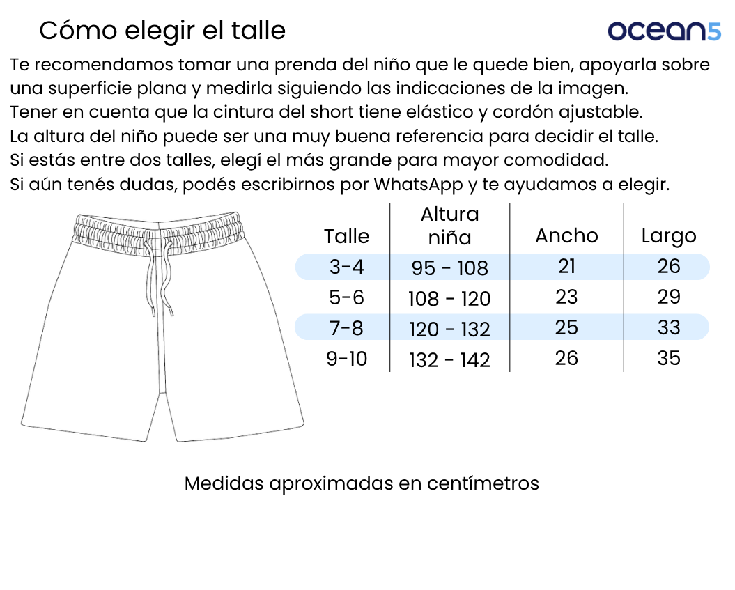 Guia de talles short de microfibra